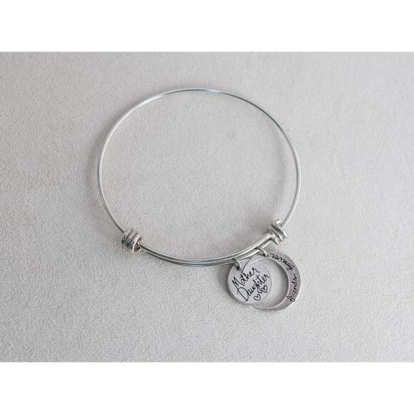 LA Rocks Sterling Silver 925 Charm Bangle Mother Daughter Crescent Moon Slider - Picture 3 of 6